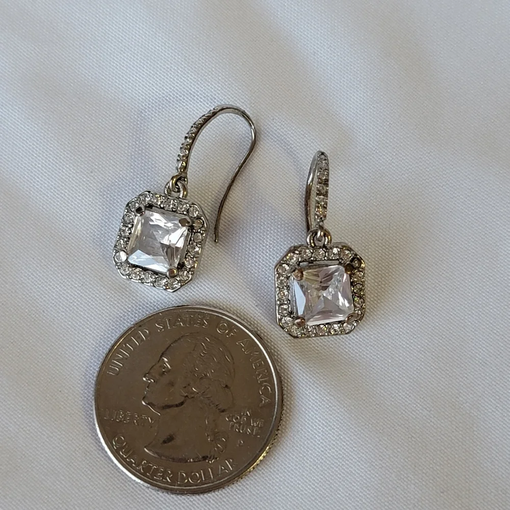Diamond Drop Earrings Silver Tone Blingy